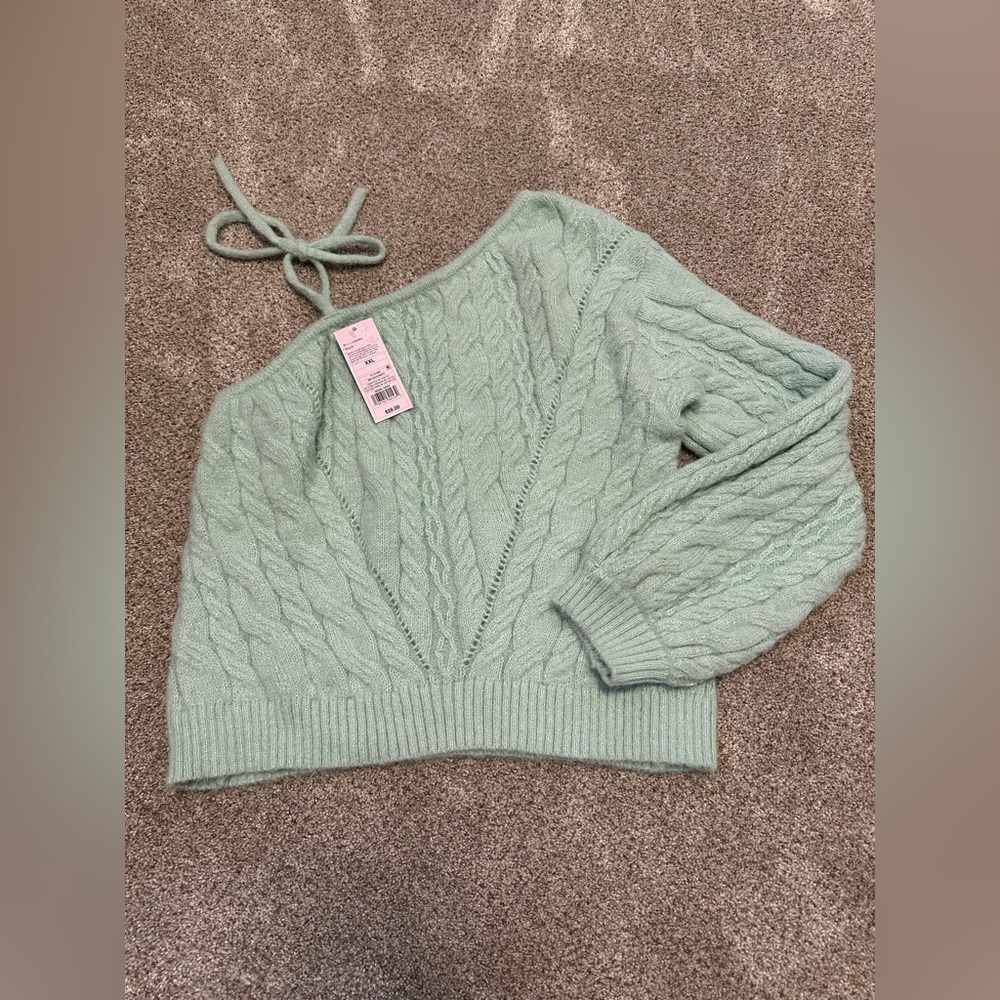 Wild Fable Light Green Off-the-Shoulder‎ Sweater(runs very small)